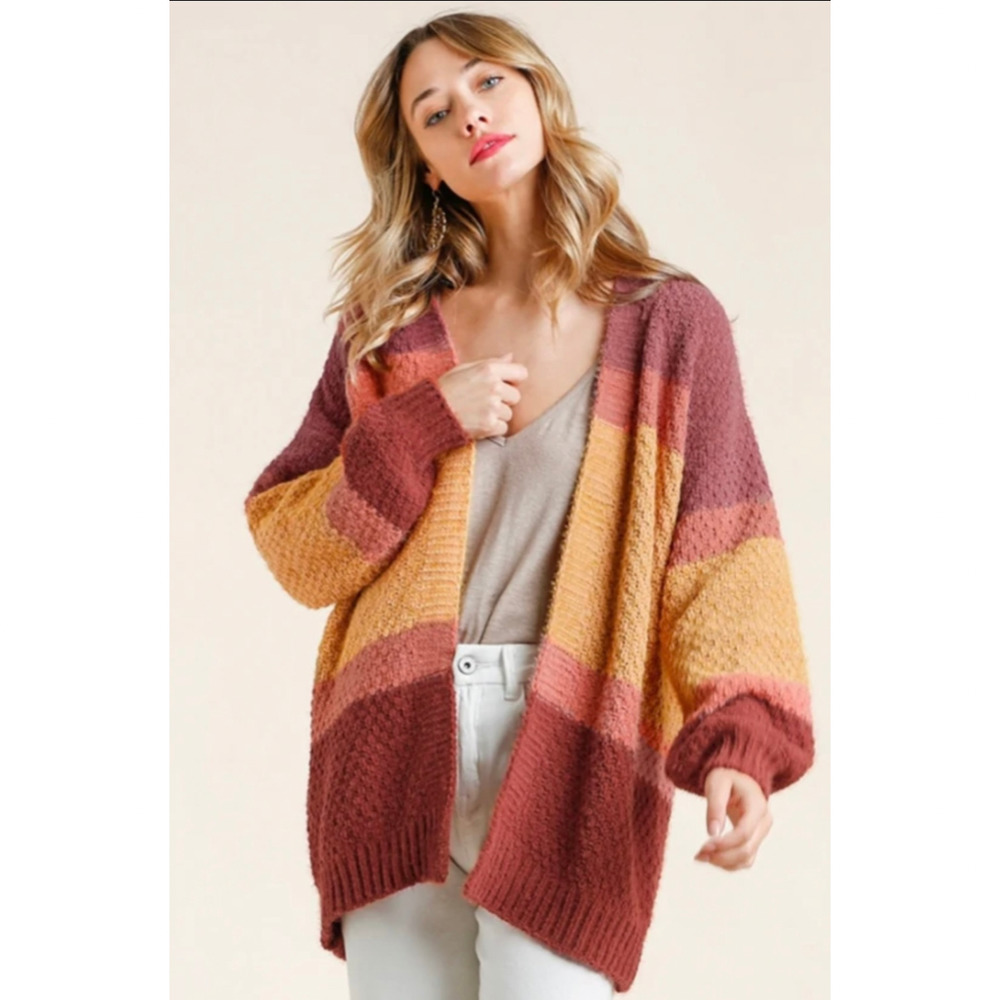 Umgee Colorblock Open Front Cardigan Sweater